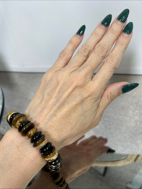 Tiger Eye,Onyx and Jasper Stone Disc Stretch Bracelet main image 3